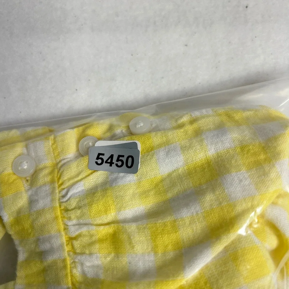 Preppy Janie and Jack Kids 3-6 Months Yellow Gingham Linen Cotton Bubble‎ Romper